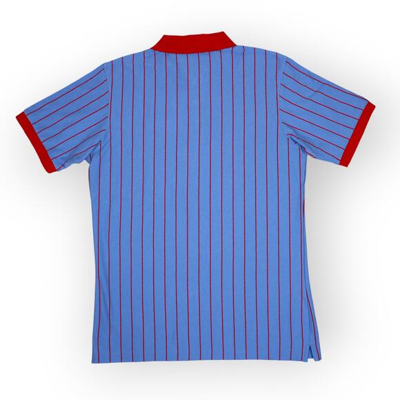 BOAST USA Men Small Vertical Stripe Polo Carolina Blue Red Leaf Logo NWT $95 - Picture 2 of 10